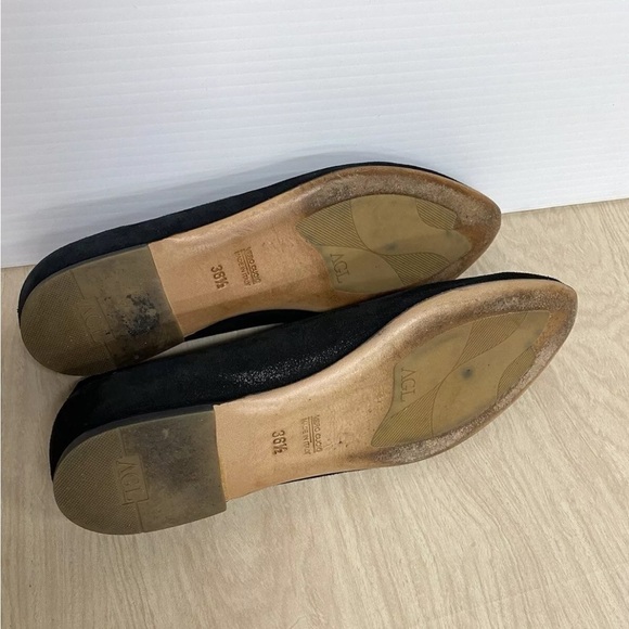 AGL Ballet Flat Shoes Women's 36.5/6.5 Black Suede Shimmer Pointed Toe Loafers - Picture 7 of 8